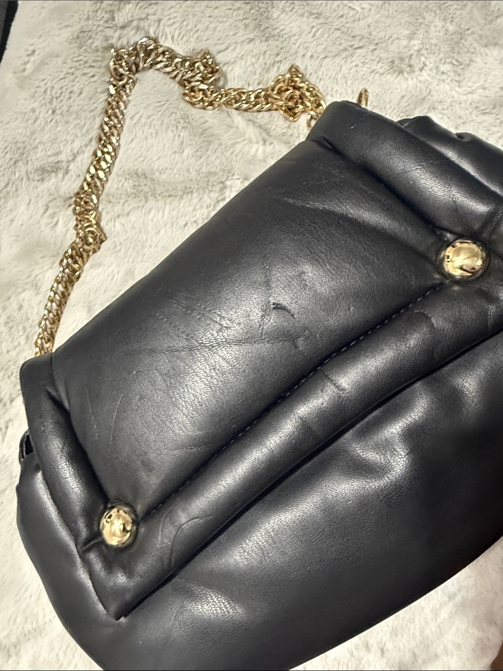 Zara Black Quilted Shoulder Bag with Gold Chain